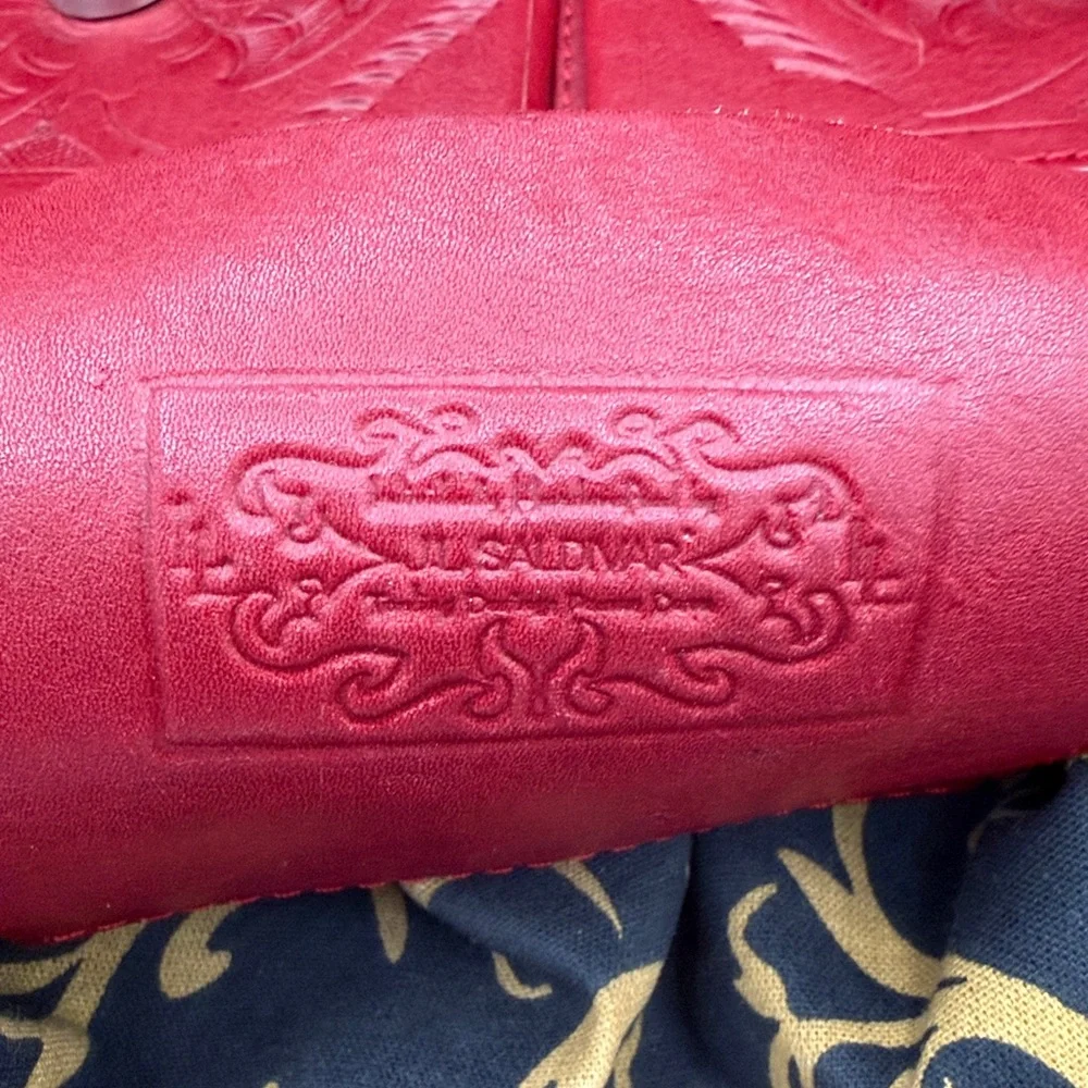 Red and Black Embossed Leather Crossbody Bag - Picture 5 of 13